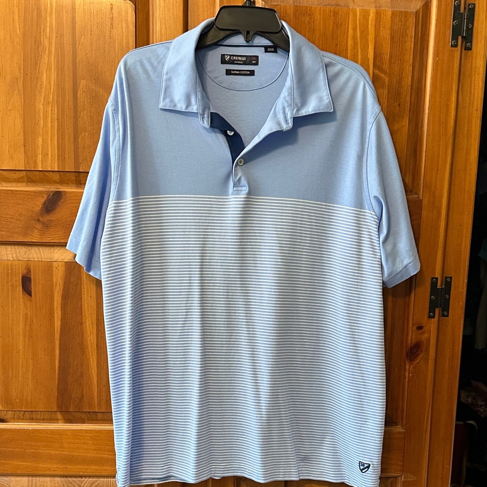 Cremieux Men's Sky Blue Striped Polo Shirt XXL